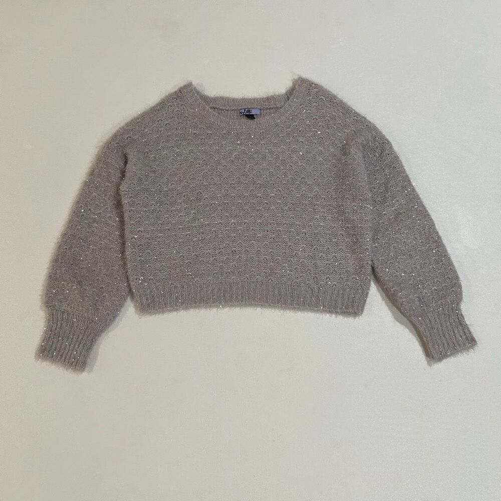 Vylette Lilac Fuzzy Metallic Knit Cropped Sweater Women’s Small Cozy Soft Glam